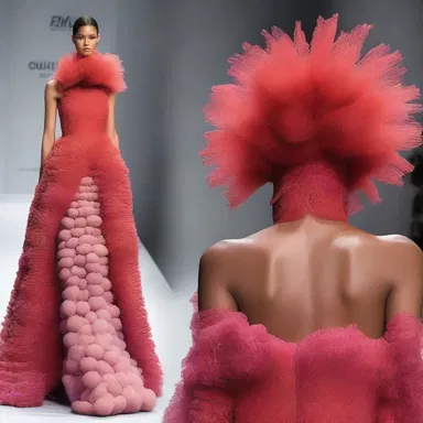 The fashion designer showcased a stunning gown inspired by the shape and colors of a pome, using intricate beadwork to mimic the seed chambers and fleshy exterior.