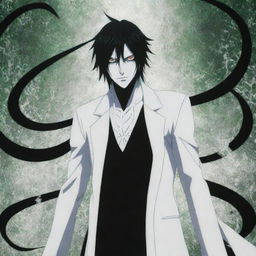 Aesthetically pleasing artwork of 'Ulquiorra Cifer', a character from Bleach, set against an intricate abstract background