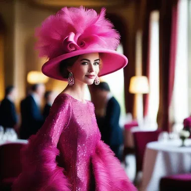 She walked into the fancy restaurant with such effrontery, wearing a bright pink feathered hat and a sequined gown.