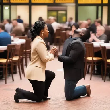 With effrontery, he dropped down to one knee and declared his love for her in front of the entire restaurant.