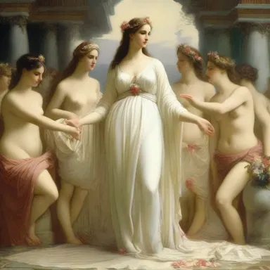 According to mythology, the goddess Aphrodite bestowed a magical trousseau upon the bride, ensuring everlasting love and happiness in her marriage.