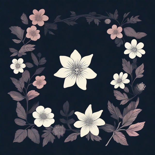 Create a dark background featuring intricate flower and leaf decals