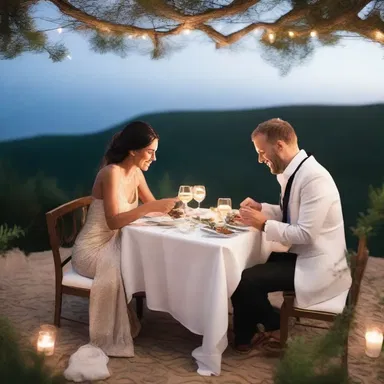 The couple enjoyed a romantic dinner under the stars, savoring a leguminous dish made with lentils and chickpeas.