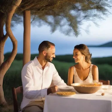 The couple enjoyed a romantic dinner under the stars, savoring a leguminous dish made with lentils and chickpeas.