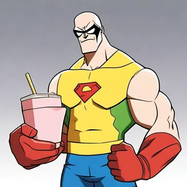 In the animated series, the superhero gains super strength by consuming a special leguminous protein shake.
