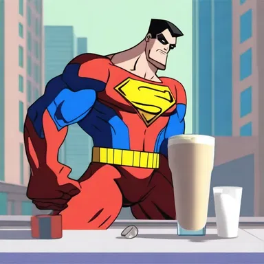 In the animated series, the superhero gains super strength by consuming a special leguminous protein shake.