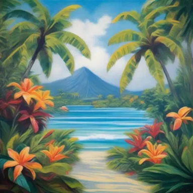The artist skillfully used vivid colors to revive the essence of a tropical paradise in the painting.