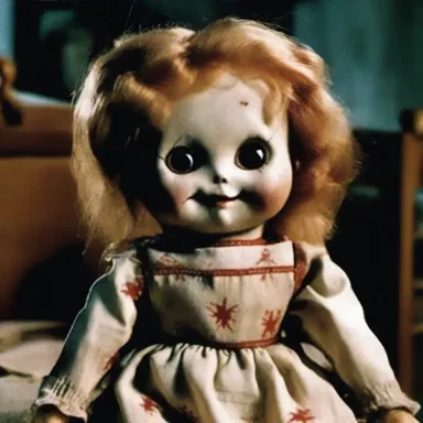 In the horror movie, the cursed doll is possessed and suddenly revived, terrorizing everyone in its path.