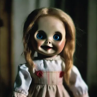 In the horror movie, the cursed doll is possessed and suddenly revived, terrorizing everyone in its path.