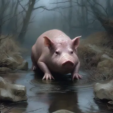 As the night fell, the hideous hog molly emerged from the depths of the murky stream, sending a shiver down everyone's spine.