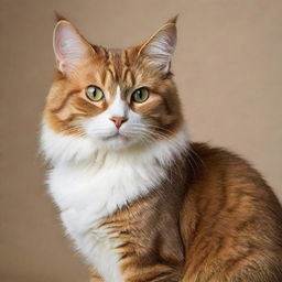 A lifelike image of a graceful, alert domestic cat with vibrant fur color and gleaming eyes, sitting comfortably.