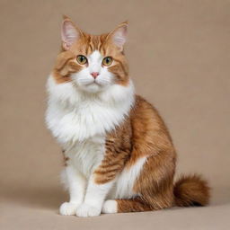 A lifelike image of a graceful, alert domestic cat with vibrant fur color and gleaming eyes, sitting comfortably.