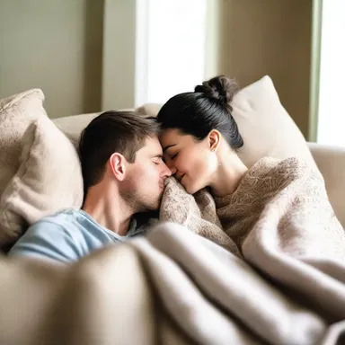 As the couple snuggled together on the couch, they shared the warmth of the hot pad under a cozy blanket.