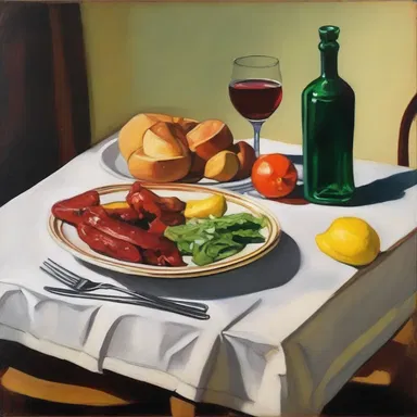 The artist used a hot pad as a prop in their still life painting of a family dinner.