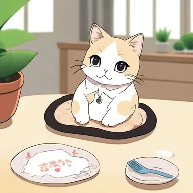 In the anime show, the main character's mom always used a cute hot pad with a cat design to protect their table.