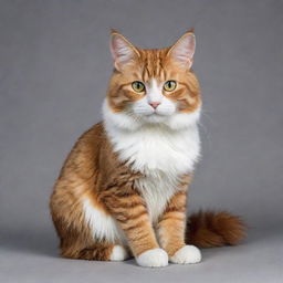 A lifelike image of a graceful, alert domestic cat with vibrant fur color and gleaming eyes, sitting comfortably.