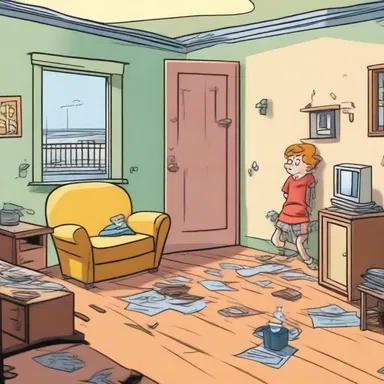 In the cartoon, the main character's apartment was portrayed as being in a miserable condition, with broken furniture and leaky ceilings.