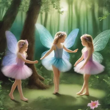 In the magical kingdom, the fairies danced and played in an unposed manner.
