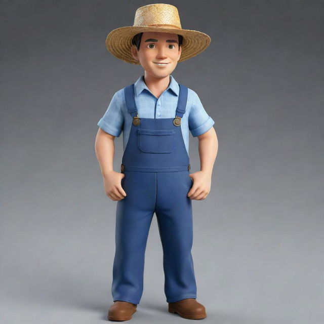 A detailed avatar image of a farmer, capturing his characteristic attire such as a straw hat, overalls, and rubber boots. He should have a friendly expression.