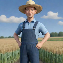 A detailed avatar image of a farmer, capturing his characteristic attire such as a straw hat, overalls, and rubber boots. He should have a friendly expression.