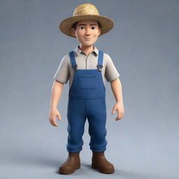 A detailed avatar image of a farmer, capturing his characteristic attire such as a straw hat, overalls, and rubber boots. He should have a friendly expression.