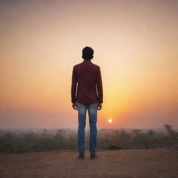 A stylish Indian boy standing alone during a breathtaking sunset