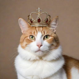 A graceful cat wearing a royal crown, symbolizing nobility and grace