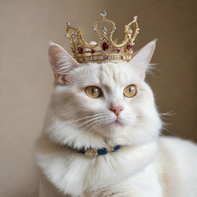 A graceful cat wearing a royal crown, symbolizing nobility and grace