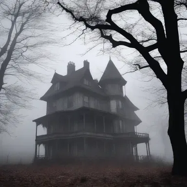 The thick fog slowly rolled in, dampening the images of the haunted house, intensifying the horror and suspense of the story.