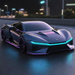 A futuristic drift car from the 2100s with sleek lines, glowing neon lights, and advanced technology detailing.