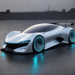 A futuristic 2050s drift car showcasing an aerodynamic design, dynamic LED lights, and cutting-edge tech embellishments.