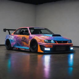 A 2024s drift car with a modern design, vibrant color scheme, aesthetic LED lights, and high-tech features.