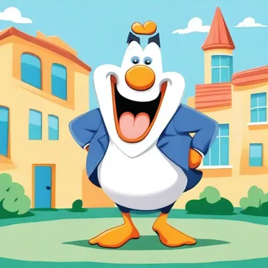 The comedic cartoon character, known for its waddling walk, always brings laughter to the viewers with its funny antics.