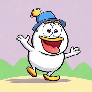 The comedic cartoon character, known for its waddling walk, always brings laughter to the viewers with its funny antics.