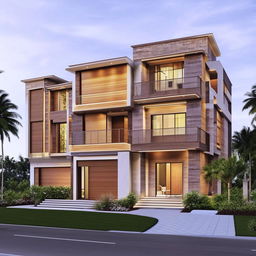 3D illustration of a luxurious 5-bedroom duplex house plan, showcasing different rooms and architectural features.