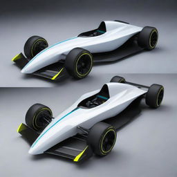 A futuristic 2100s formula car with a streamlined design, neon accents, and advanced aerodynamic elements.