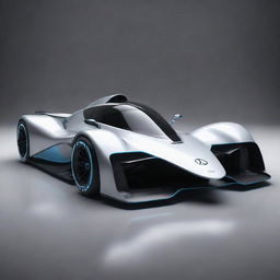 A 2050s futuristic Formula 1 car with a sleek aerodynamic design, LED light futuristic features, and revolutionary tech elements.