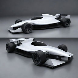 A 2050s futuristic Formula 1 car with a sleek aerodynamic design, LED light futuristic features, and revolutionary tech elements.