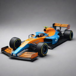 A 2024s Formula 1 car with contemporary design elements, vibrant color scheme, and high-tech features.