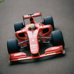 A 2000s Formula 1 car showcasing iconic design, prominent logos, and racing-related modifications.