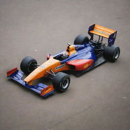 A 1990s Formula 1 car with a vintage look, bold colors, and race-ready features.