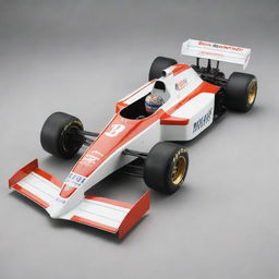 An 1980s Formula 1 racing car featuring a classic design, eye-catching colors, and a vintage mechanical setup.