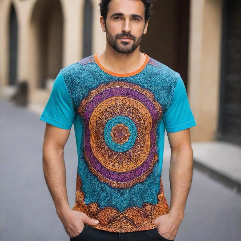 A trendy and stylish t-shirt with intricate designs and vibrant colors, making a fashion statement.