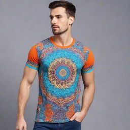 A trendy and stylish t-shirt with intricate designs and vibrant colors, making a fashion statement.