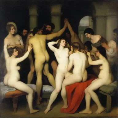 The painting depicted a licentious scene of debauchery, with hedonistic figures engaged in sinful activities.