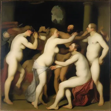 The painting depicted a licentious scene of debauchery, with hedonistic figures engaged in sinful activities.