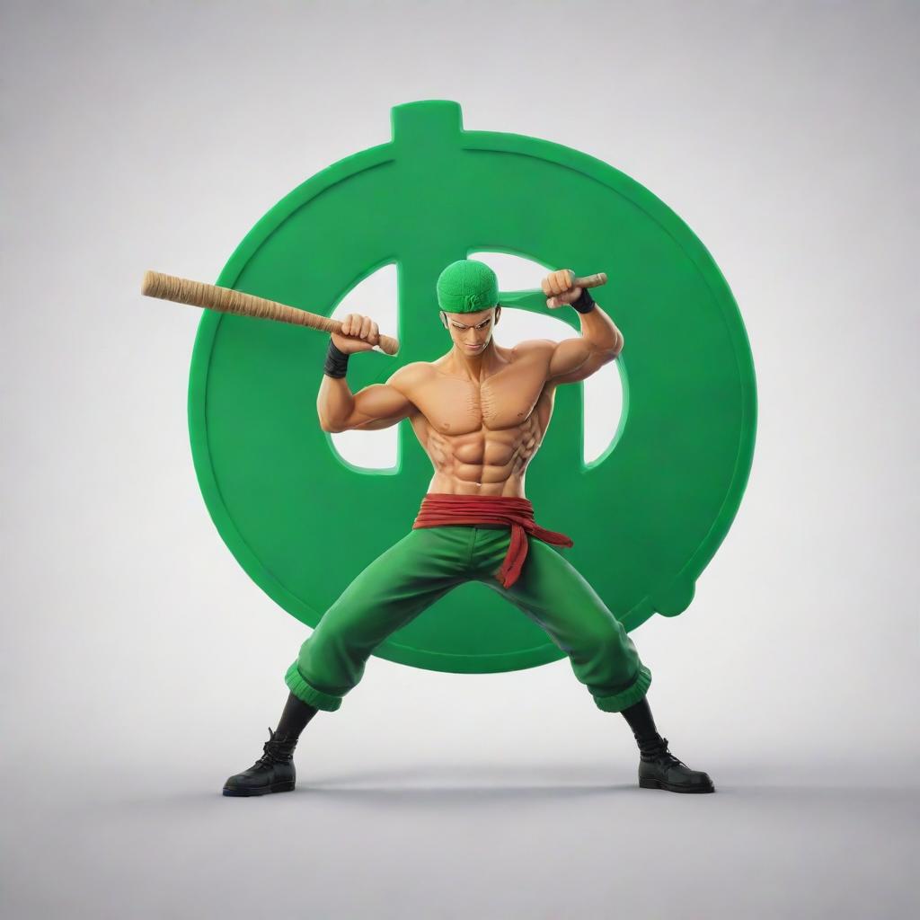 A 3D logo for 'Juan Piece', inspired by One Piece, featuring character Zoro in a dynamic pose