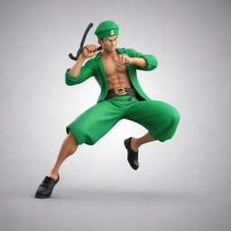 A 3D logo for 'Juan Piece', inspired by One Piece, featuring character Zoro in a dynamic pose