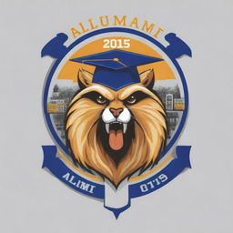 A T-shirt design focusing on the theme 'Alumni 2015', possibly incorporating symbols of their graduation year, school mascot and color.