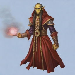 Generate an image of a Githyanki wizard dressed in red robes, casting a spell with a mystical aura surrounding him.